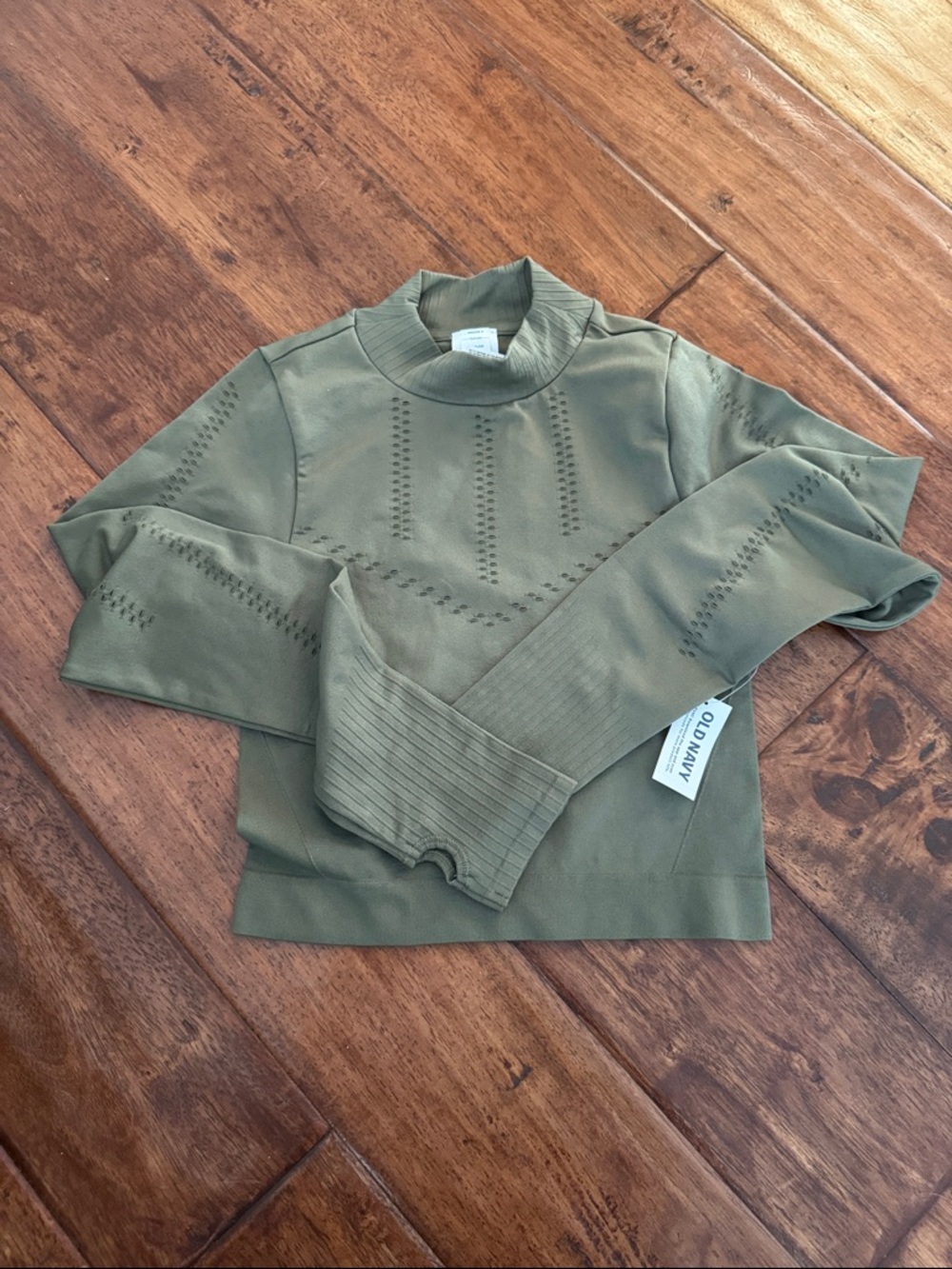 Old Navy Olive Mock Neck lasercut  bodycon top.